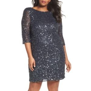 NWT PISARRO NIGHTS DRAPED BACK BEADED DRESS